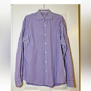Bugatchi Uomo Men's L-XL‎ Purple Gingham Cotton Long Sleeve Button Front Shirt